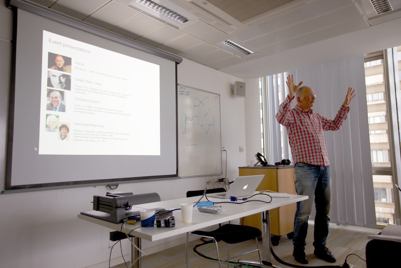 Frank lecturing about narratives in computer science research.