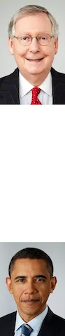 A vertical image with a photo of Mitch up top and Barack on the bottom with about 5x amount of whitespace between them.
